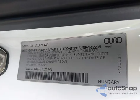 2018 Audi A3 2.0T Premium/2.0T Tech Premium from USA, damaged, VIN WAUAUGFF5J1021142